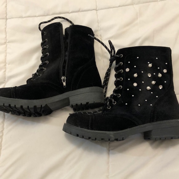 Madden Girl Shoes - Velvet bejeweled combat boots